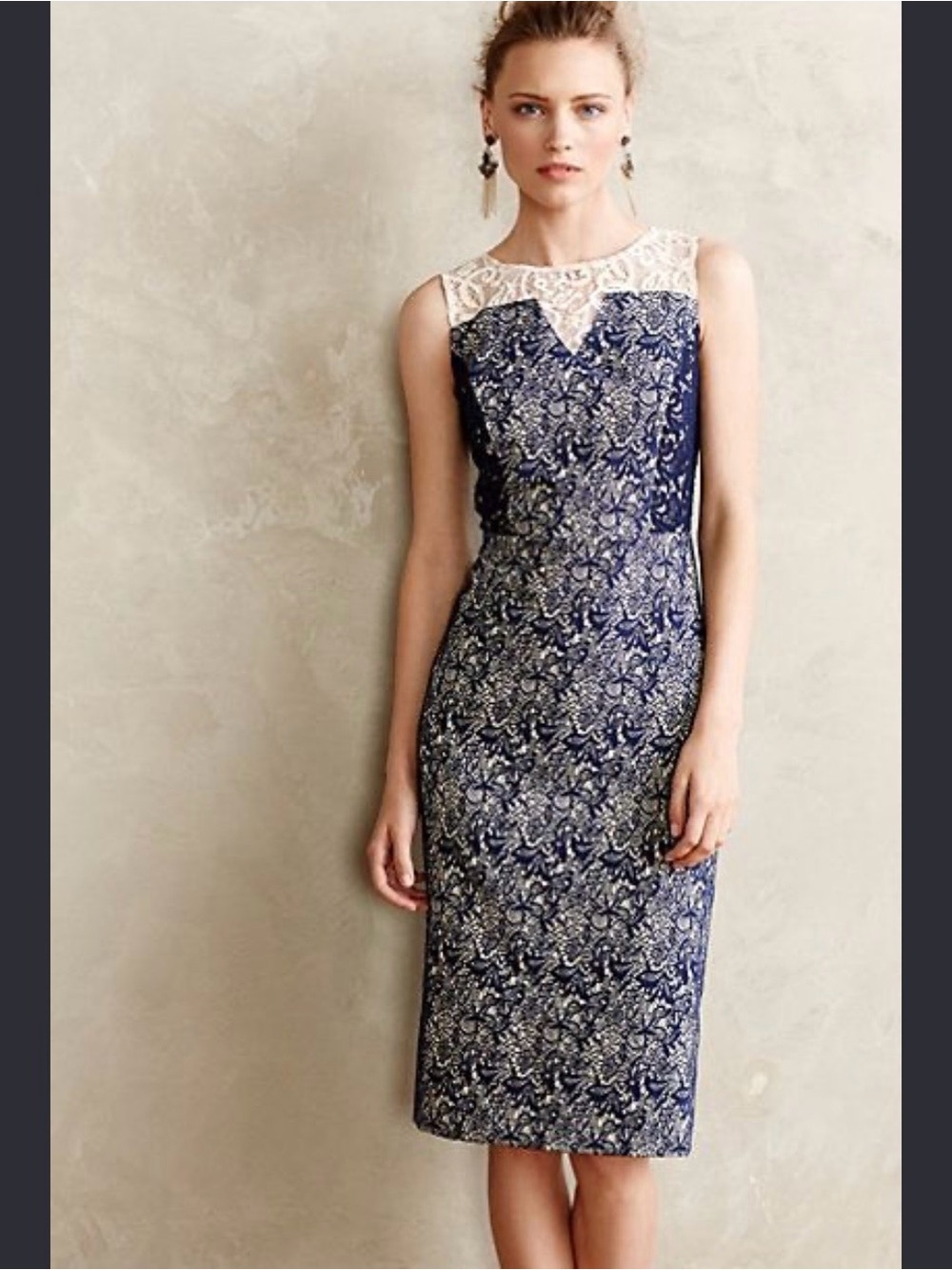 Cupcakes & Cashmere Navy Lace-Accent Sheath Dress Size 10 Wedding Cocktail
